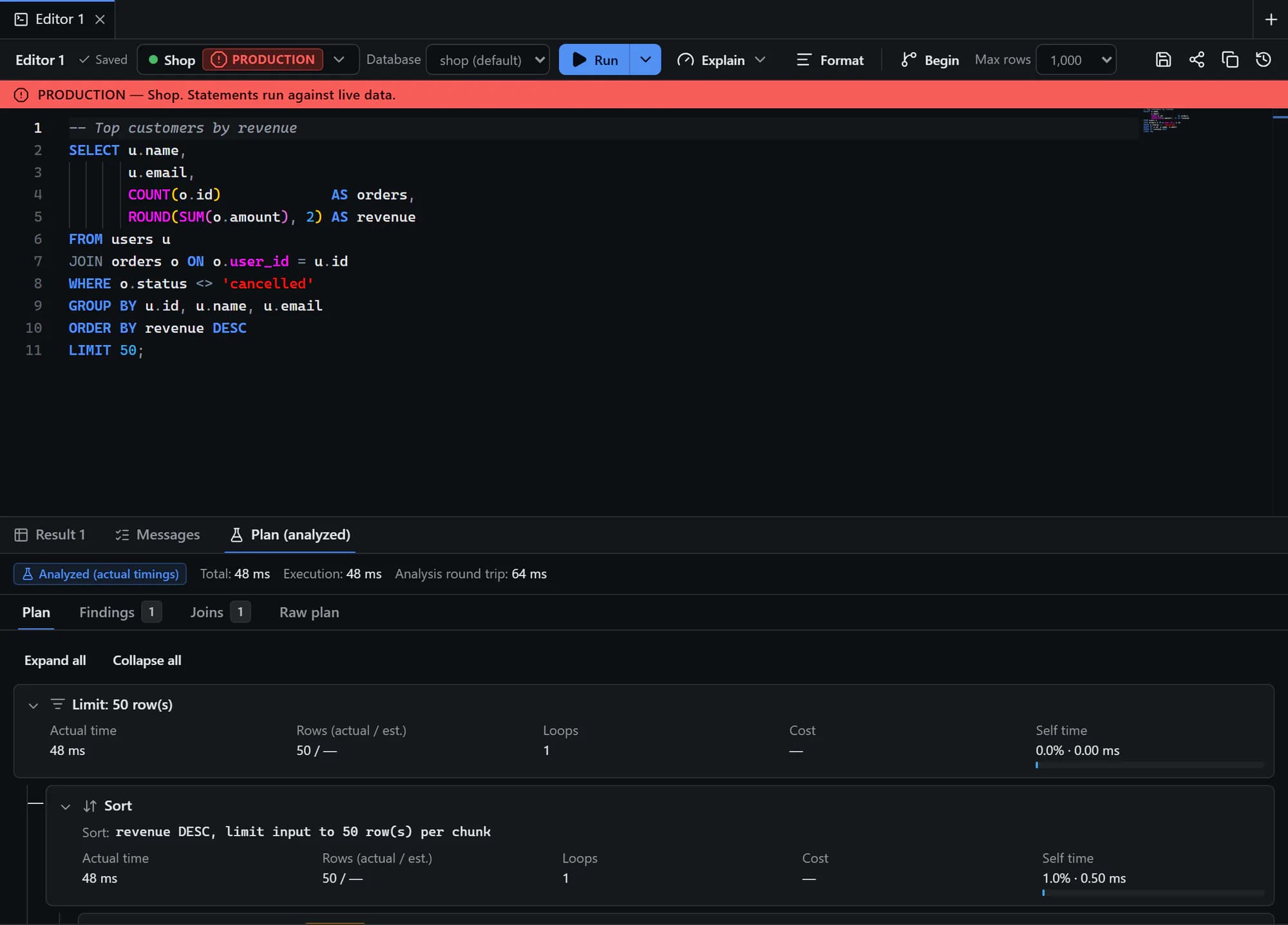 DBHub execution plans: see exactly why a query is slow.