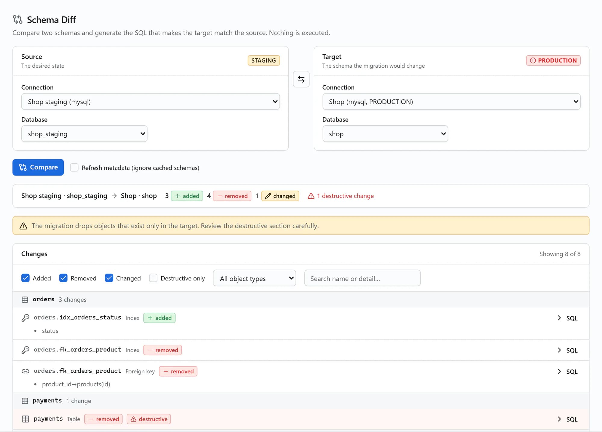 DBHub schema diff: ship schema changes with confidence.